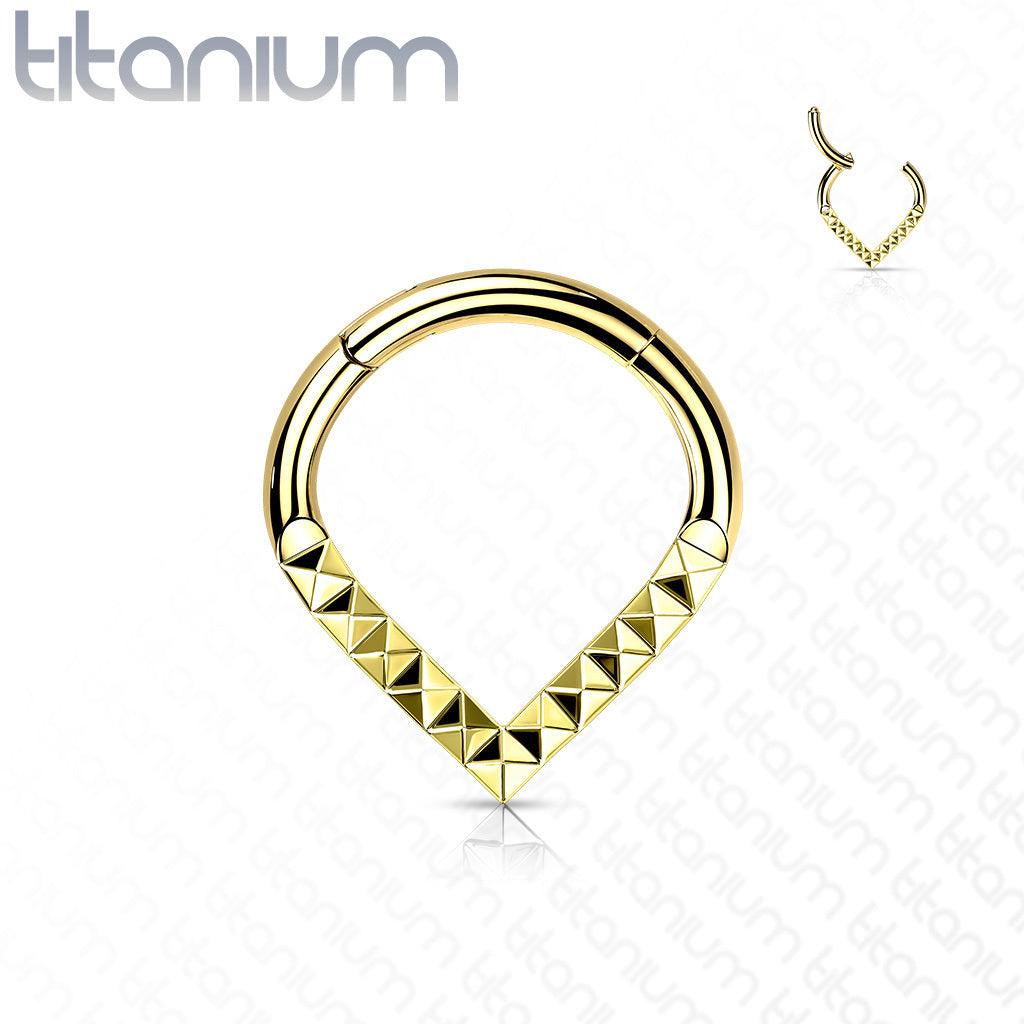 Lävistysrengas, Implant Grade Titanium Teardrop Pyramid Cut Hoop in GD