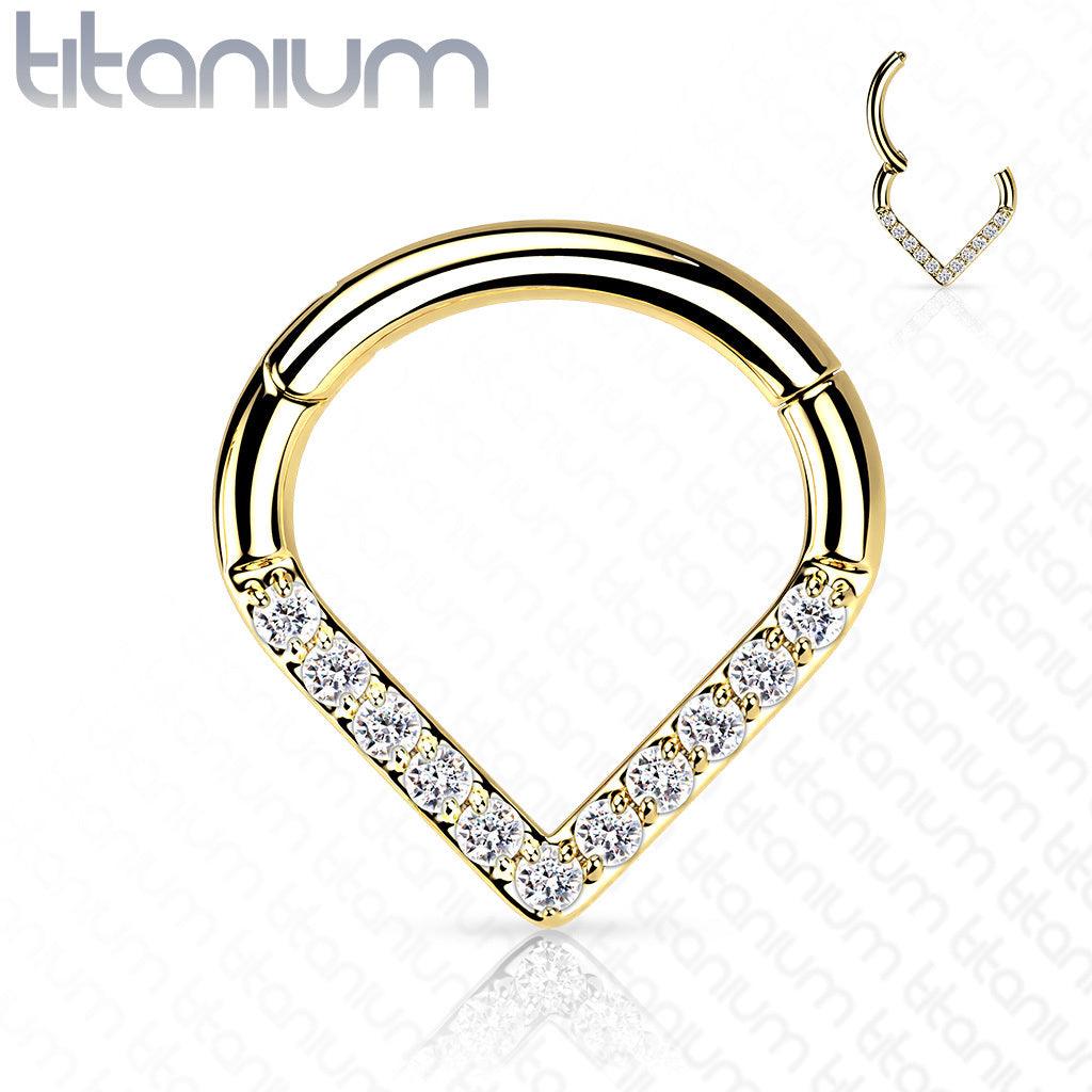 Lävistysrengas, Implant Grade Titanium Single Line CZ Hoop in Gold