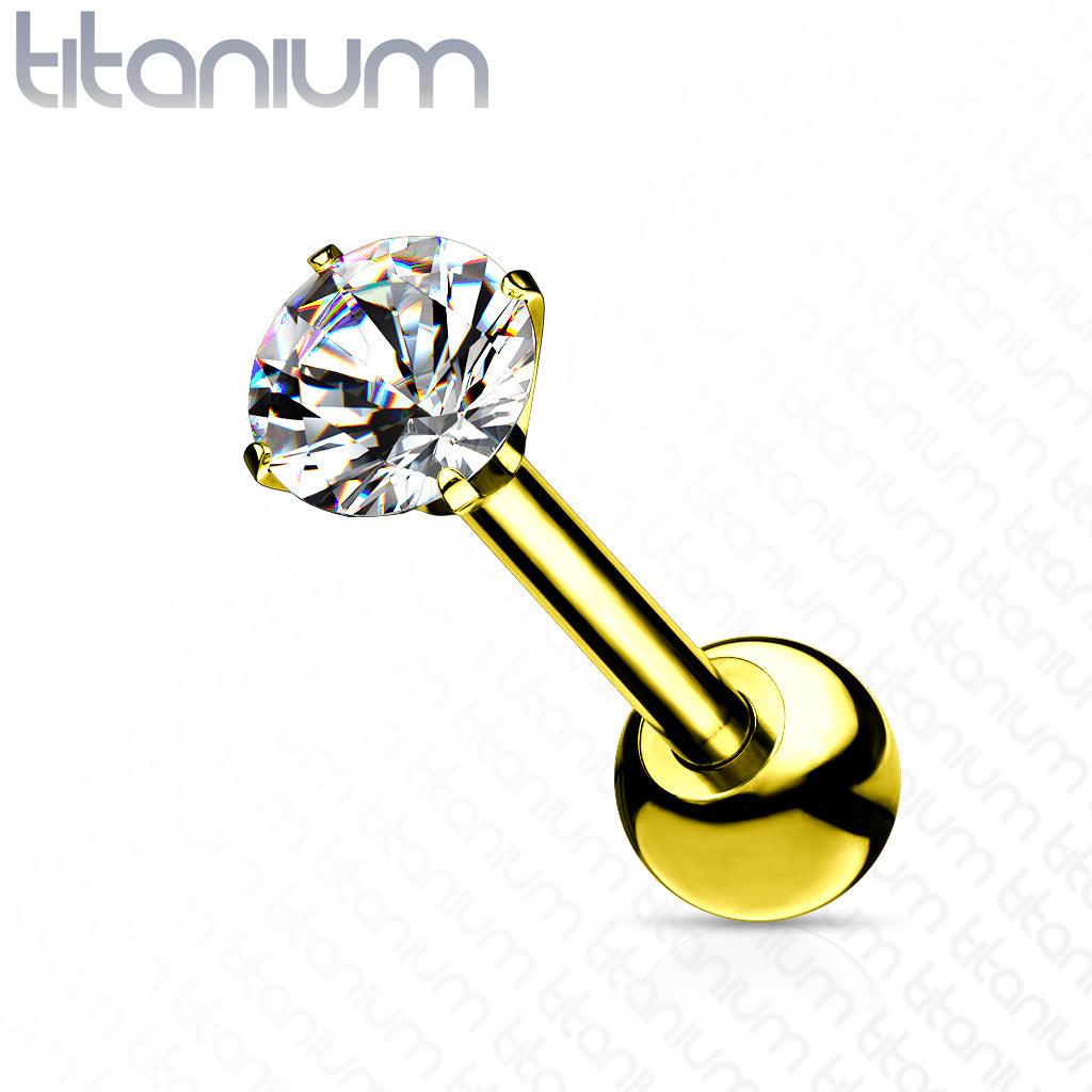 Rustokoru/traguskoru, Titanium Barbell with 4mm CZ in Gold