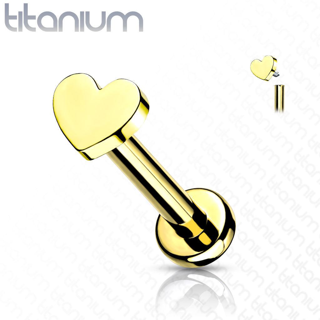 Rustokoru/traguskoru, Titanium Mini Heart in Gold -sydän labret