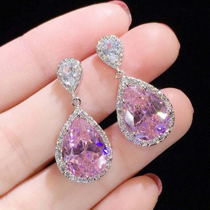 Juhlakorvakorut, ROMANCE|Classic Teardrop Earrings with Pink CZ