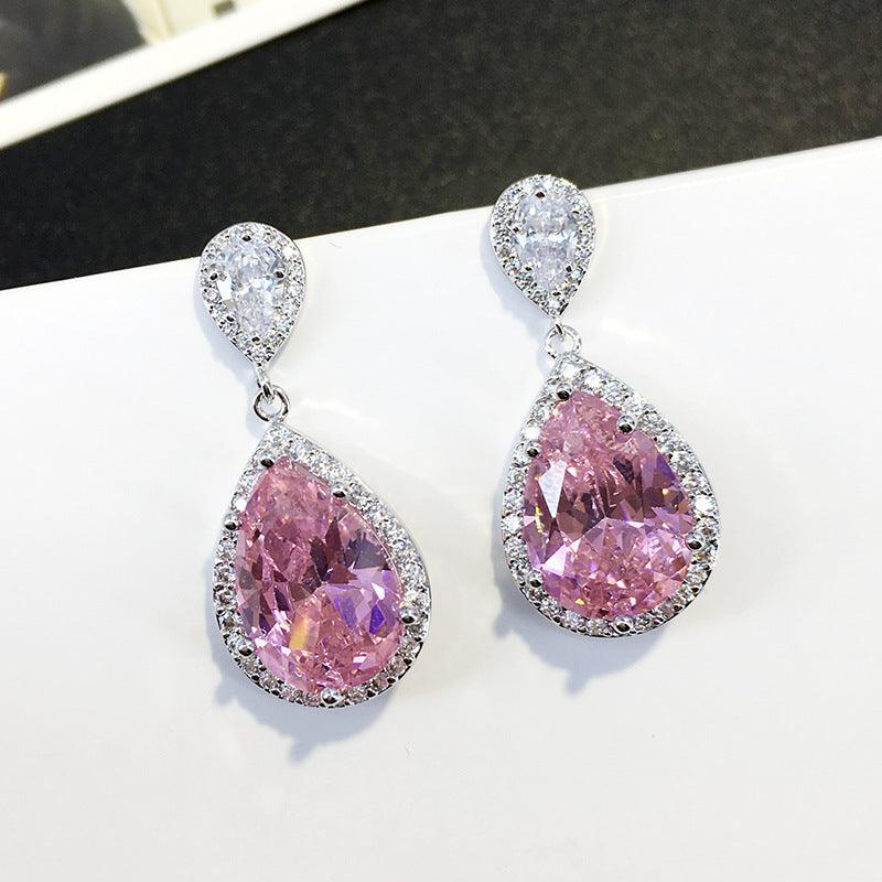 Juhlakorvakorut, ROMANCE|Classic Teardrop Earrings with Pink CZ