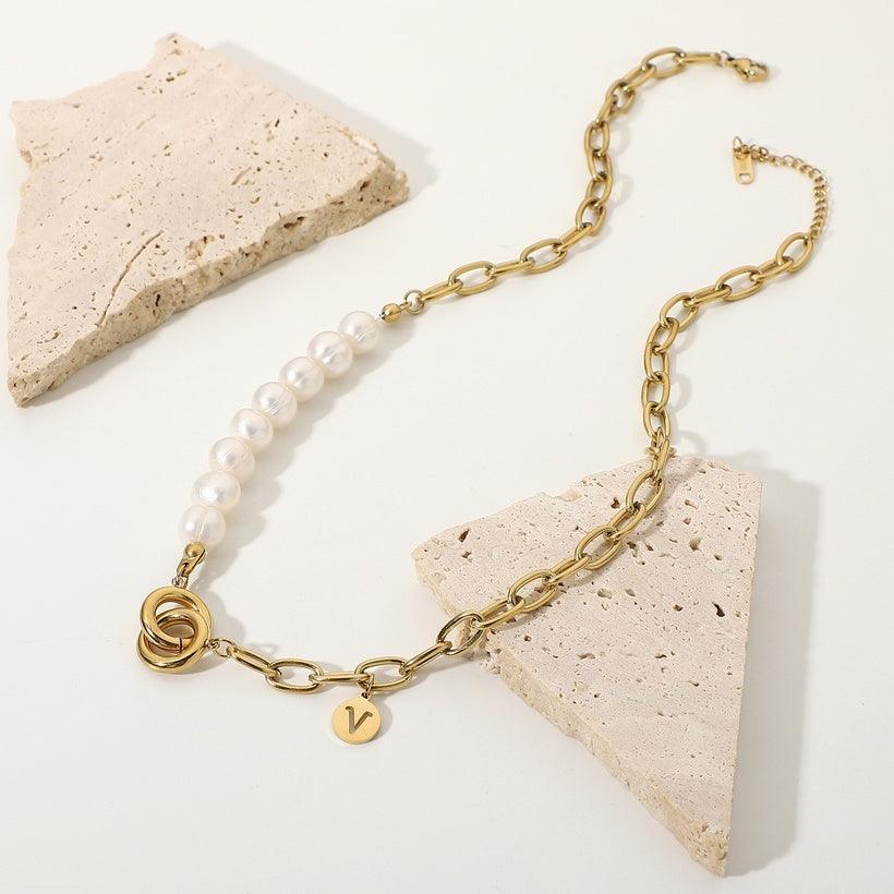 Kirurginteräsketju, FRENCH RIVIERA|Freshwater Pearl Chain in Gold