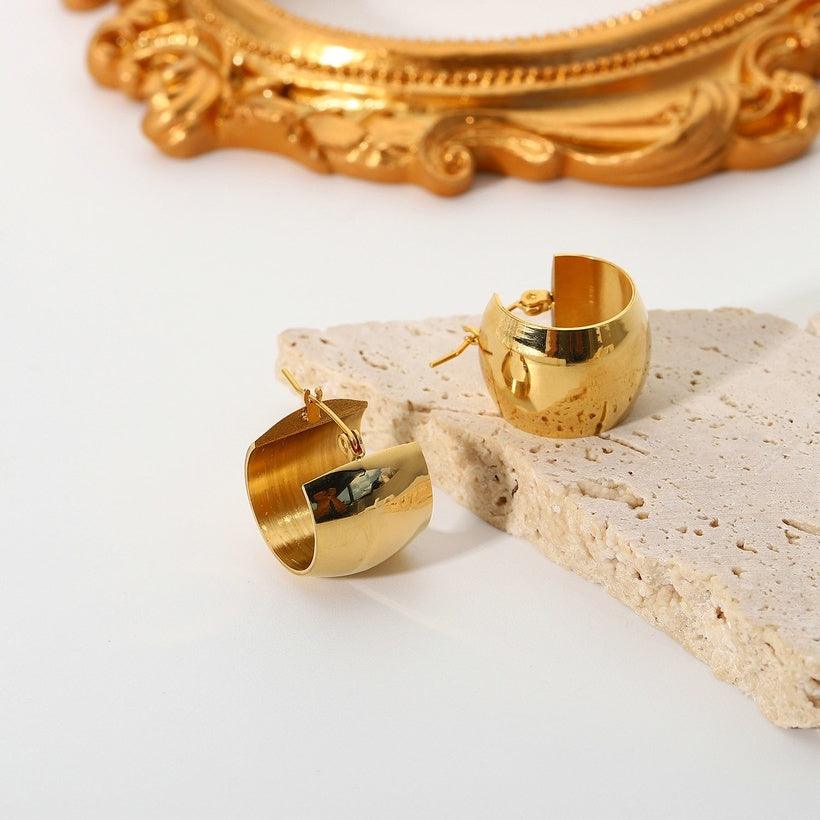Kirurginteräsrenkaat, FRENCH RIVIERA|Wide Héloïse Gold Steel Hoops