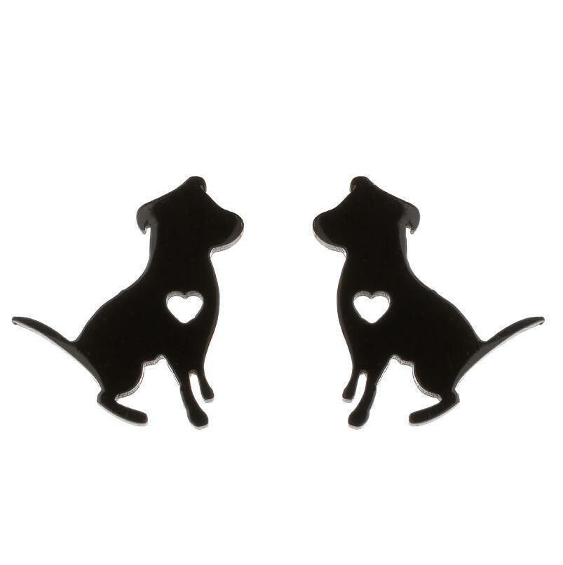 Kirurginteräsnapit, Sitting Dog Earstuds in Black -koiranapit