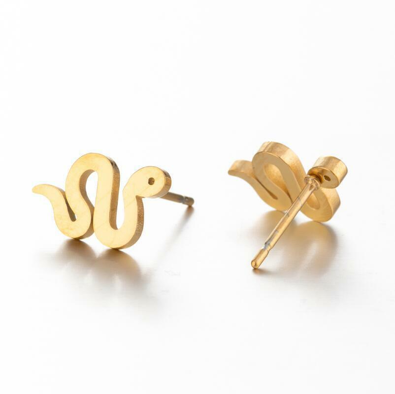 Surgical Steel Studs, Steel Snake Earstuds in Gold