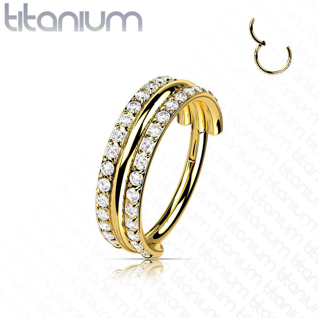 Lävistysrengas, Titanium Outward Facing CZ in Gold