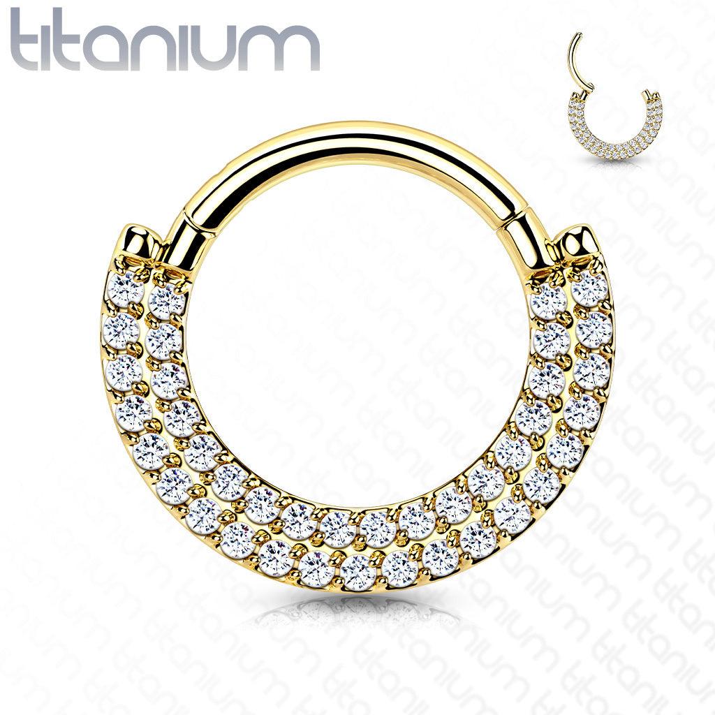Lävistysrengas, Implant Grade Titanium CZ Paved Front Hoop in Gold