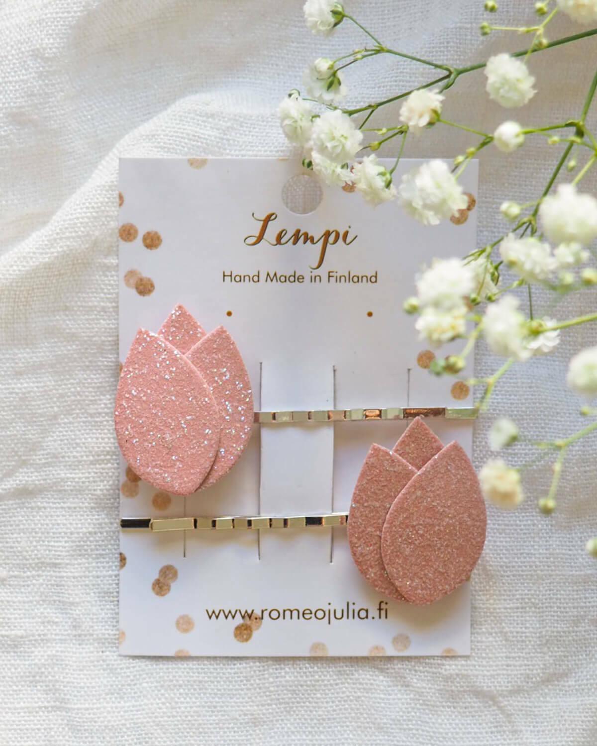 LEMPI hair clips, Tulip (pink glitter)