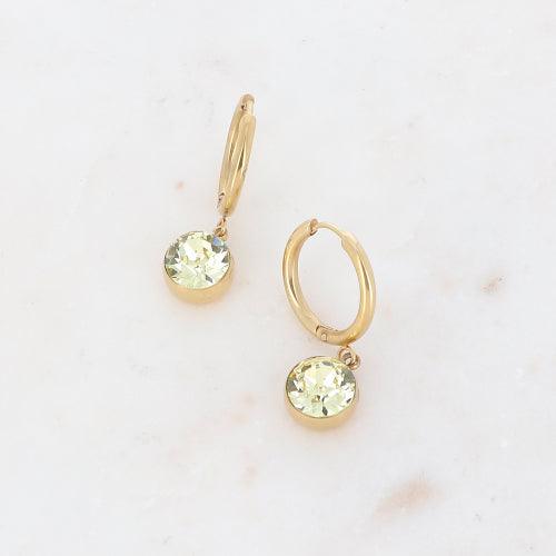 Earrings, BOHM PARIS|Boucles Silas avec crystal jaune -dore