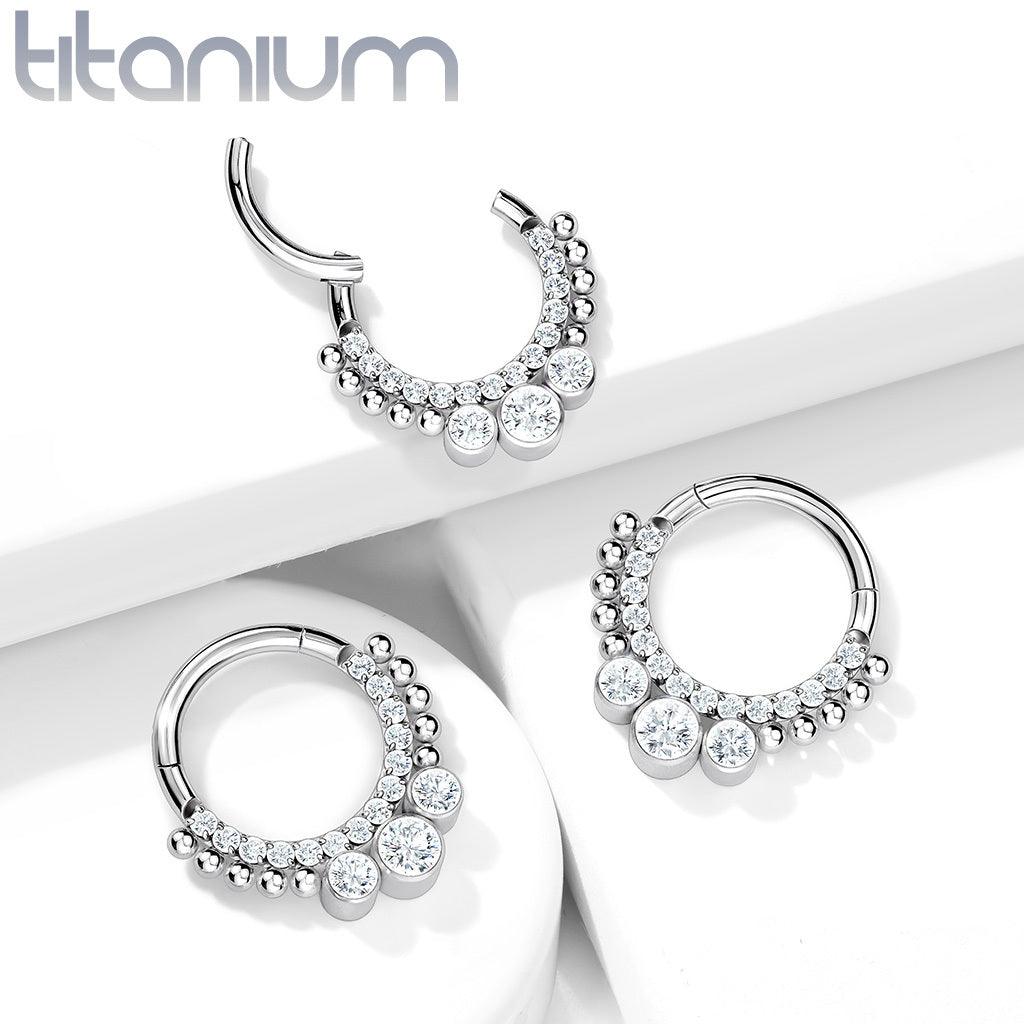 Lävistysrengas, Implant Grade Titanium CZ 3 Bezel Set Front Hoop