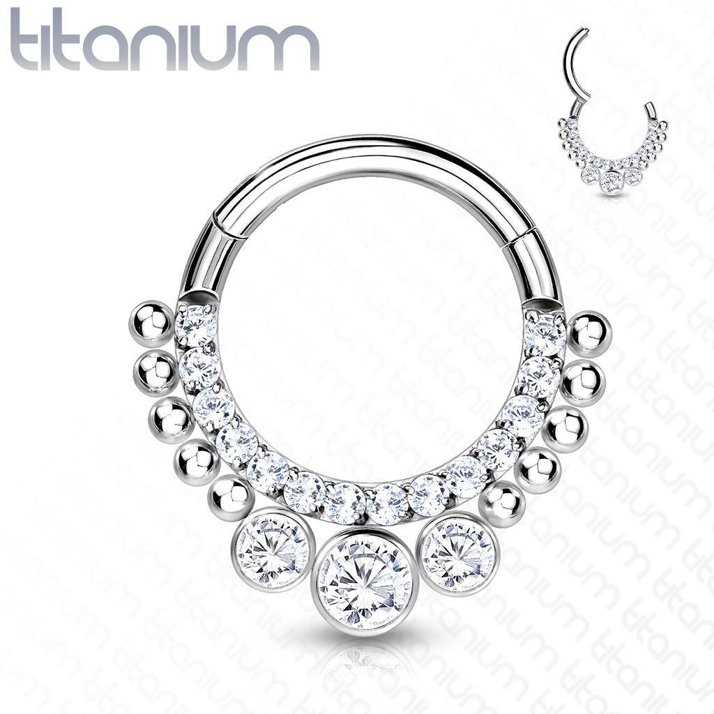Lävistysrengas, Implant Grade Titanium CZ 3 Bezel Set Front Hoop