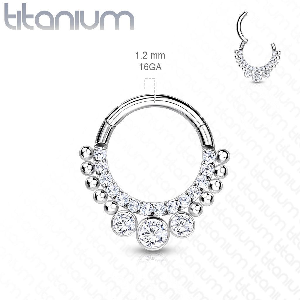 Lävistysrengas, Implant Grade Titanium CZ 3 Bezel Set Front Hoop