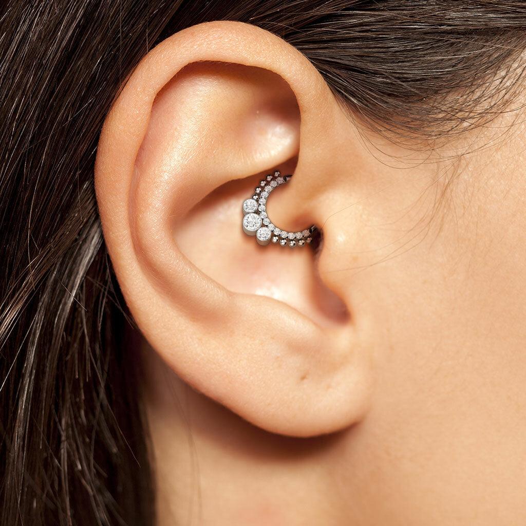 Lävistysrengas, Implant Grade Titanium CZ 3 Bezel Set Front Hoop