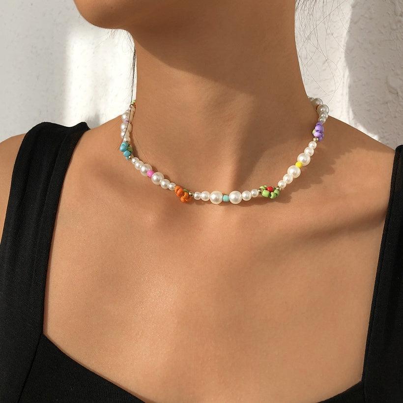 Kaulakoru, FRENCH RIVIERA|Joy -keltainen kukkakaulakoru helmillä