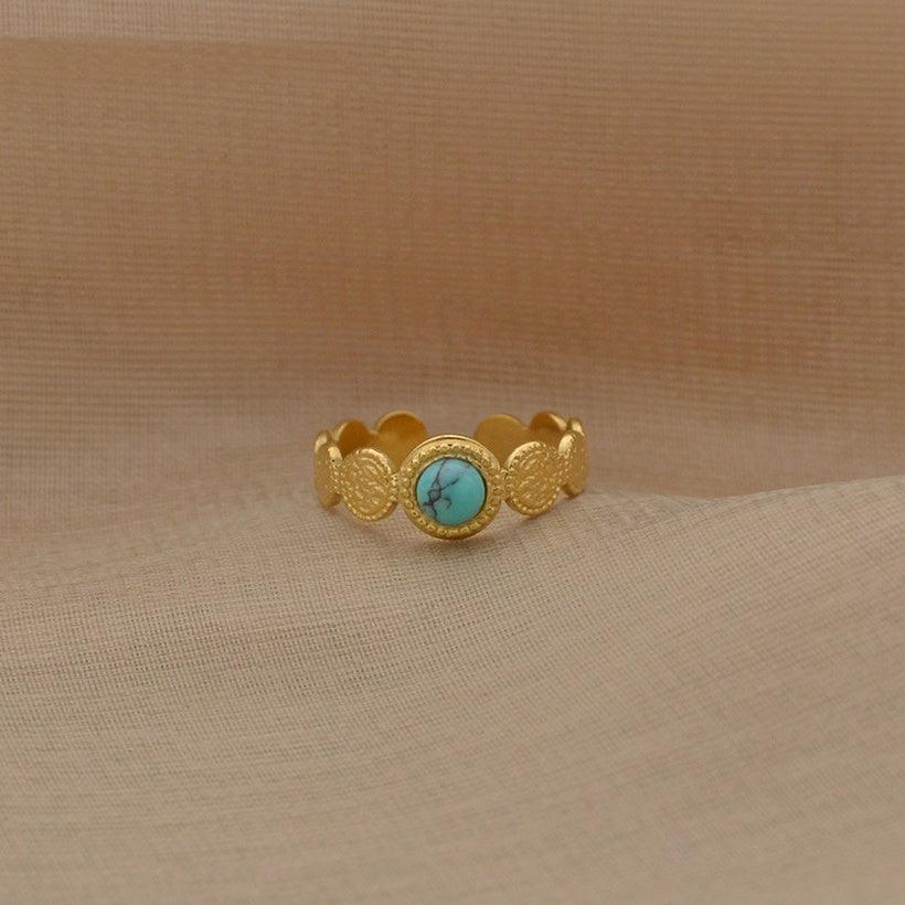 Surgical steel ring, FRENCH RIVIERA|Roux turquoise stone ring