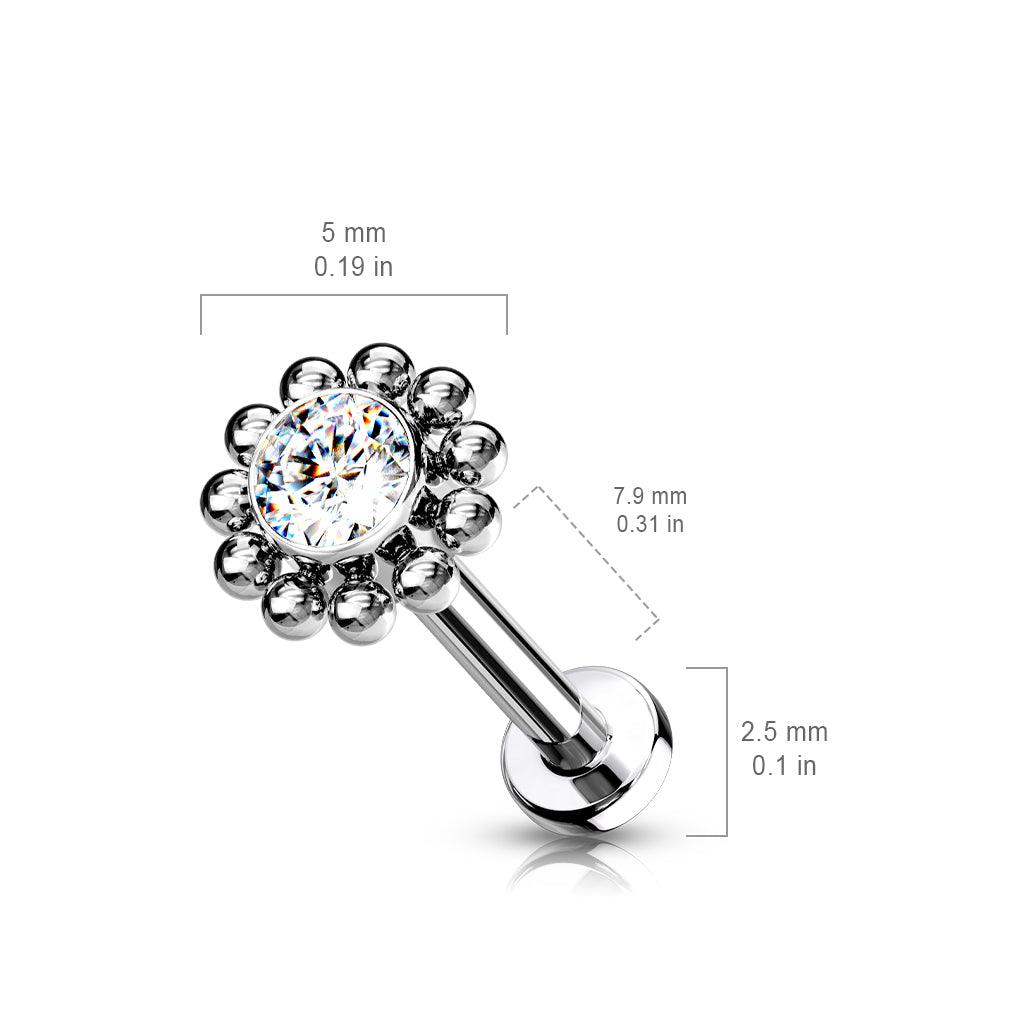 Cartilage jewelry/tragus jewelry 1mm, Titanium push in labret (silver, AB)