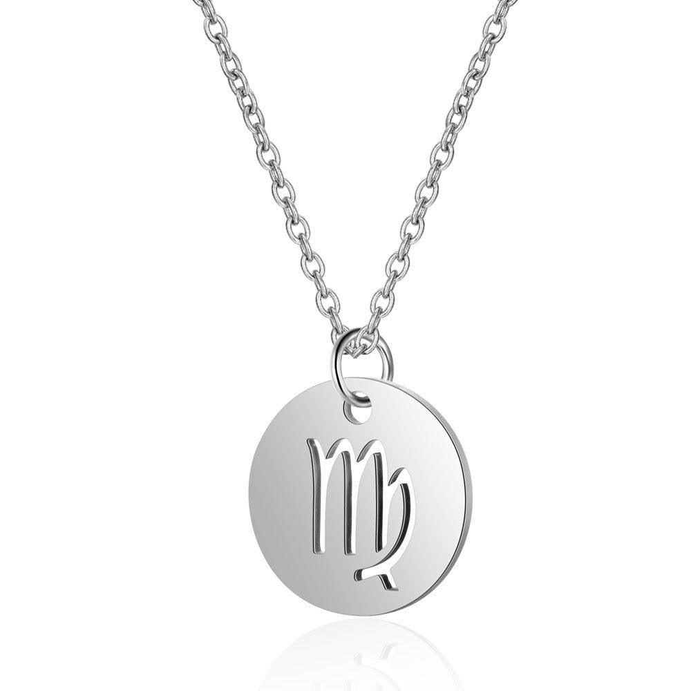 Surgical steel pendant with chain, Round zodiac sign