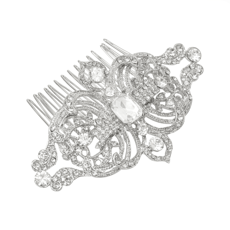 Hair ornament, ATHENA BRIDAL|Virginia Comb -silver art deco hair comb