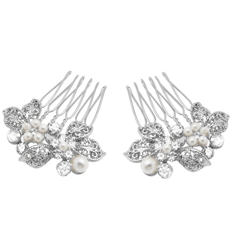 Hiuskoru, ATHENA BRIDAL|Mini Silver Comb -hopeinen helmihiuskoriste