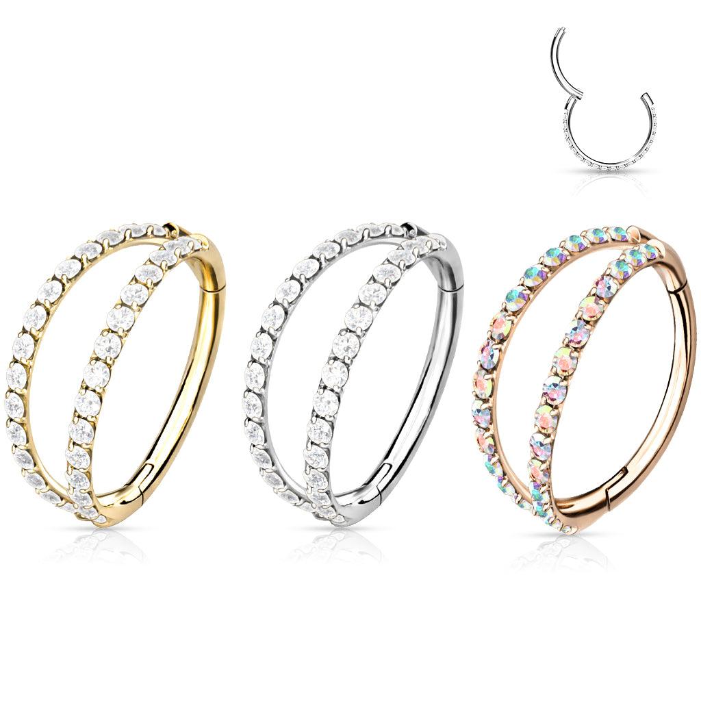 Lävistysrengas, Titanium Double CZ Line in Rosegold AB