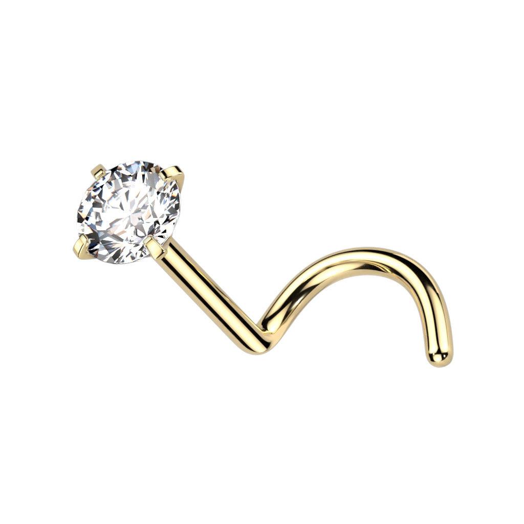 Nenänappi 1mm, Titanium Gold 2mm CZ -titaaninen nenänappi (kulta)