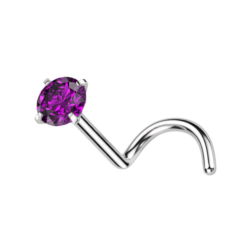 Nenänappi 0,8mm, Titanium 2mm CZ -titaaninen nenäkoru (violetti)