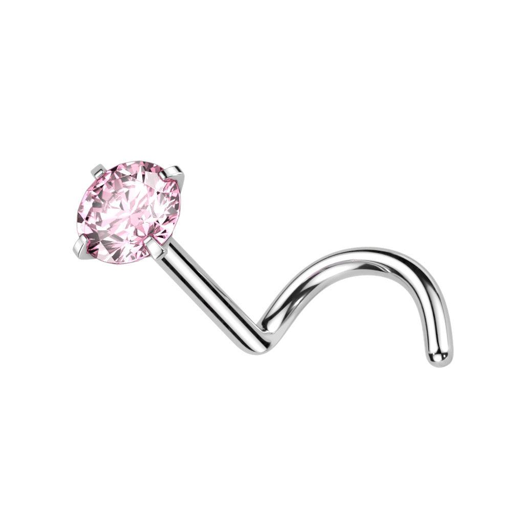 Nenänappi 0,8mm, Titanium 2mm CZ -titaaninen nenäkoru (pinkki)