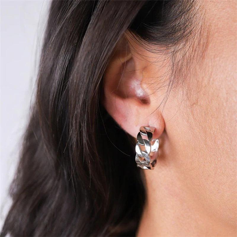 FRENCH RIVIERA|Medium Sandy Hoops Steel Chain Rings (Silver)