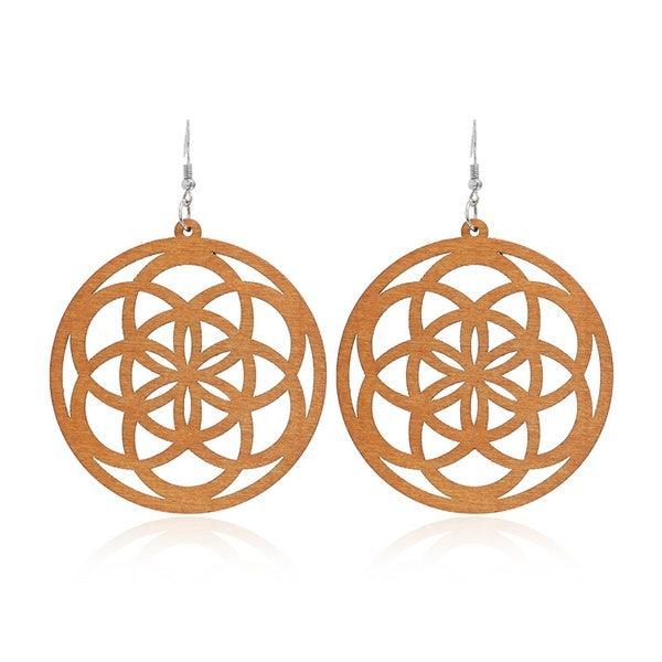 Wooden earrings, Classic Mandala brown lace earrings
