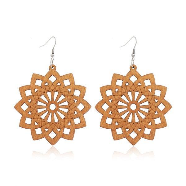 Wooden earrings, Pretty Mandala brown lace earrings