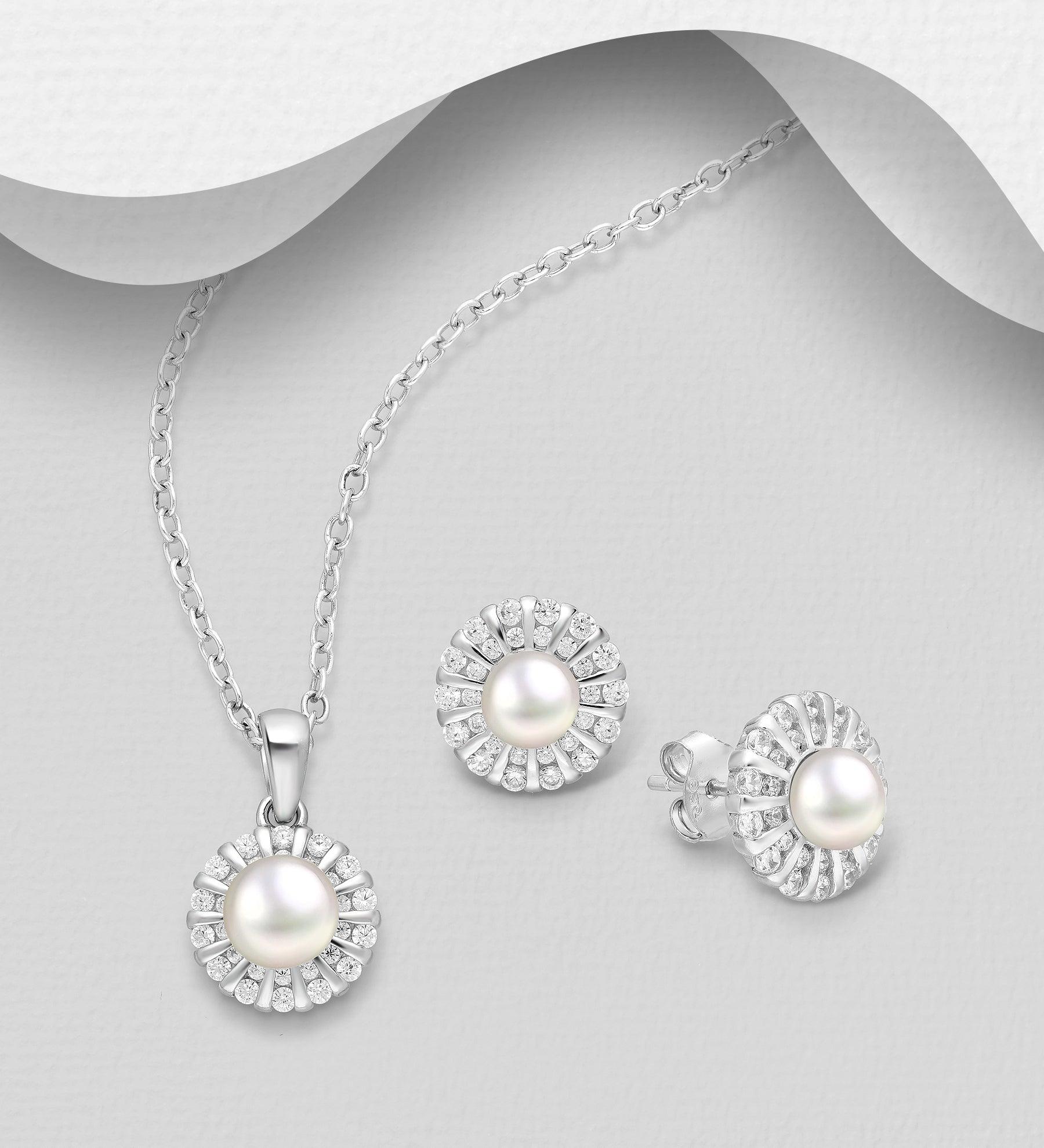 PREMIUM COLLECTION|Annalise -hopeinen makeanvedenhelmi korusetti