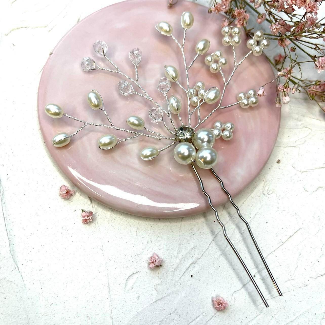 Hiuskoriste|ROMANCE, Bess Medium -hopeanvärinen hiuskoru helmin