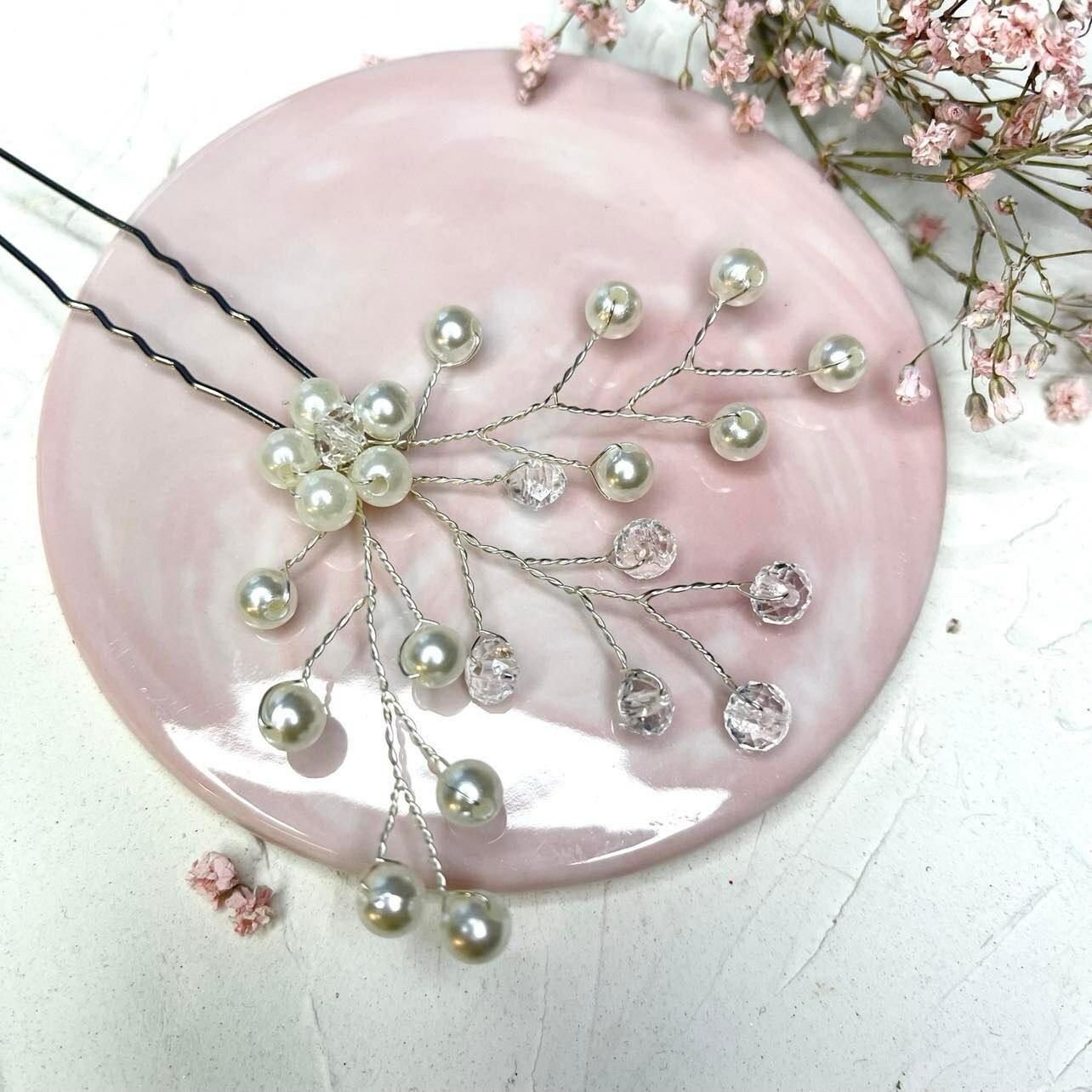 Hiuskoriste|ROMANCE, Flora -muotoiltava hopeanvärinen hiuskoru helmin