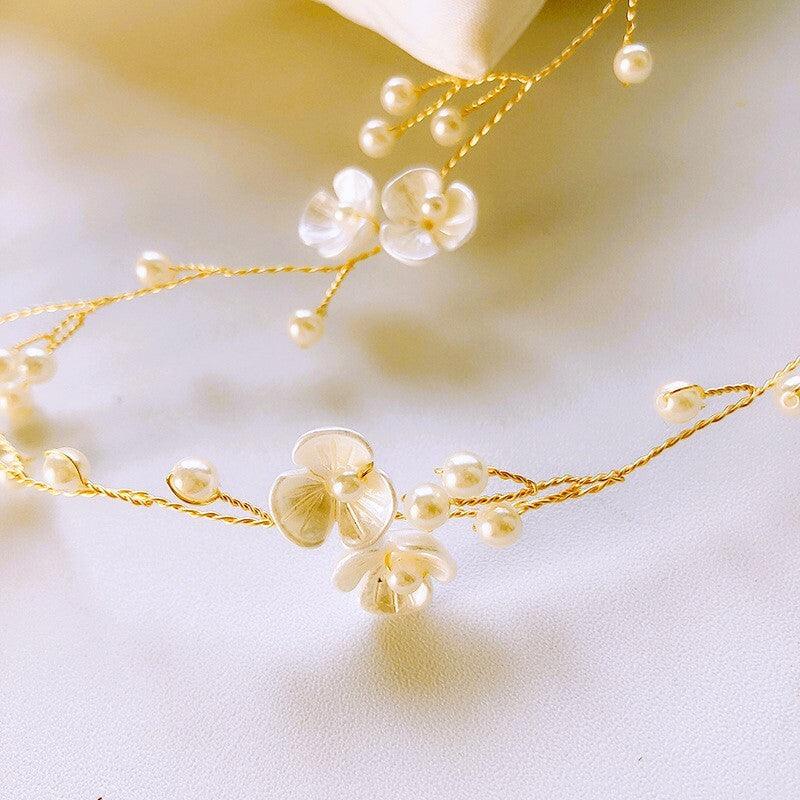Hair ornament|ROMANCE, Vera -gold-colored hair garland with flower and pearl