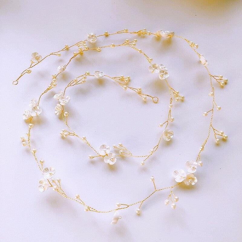 Hair ornament|ROMANCE, Vera -gold-colored hair garland with flower and pearl