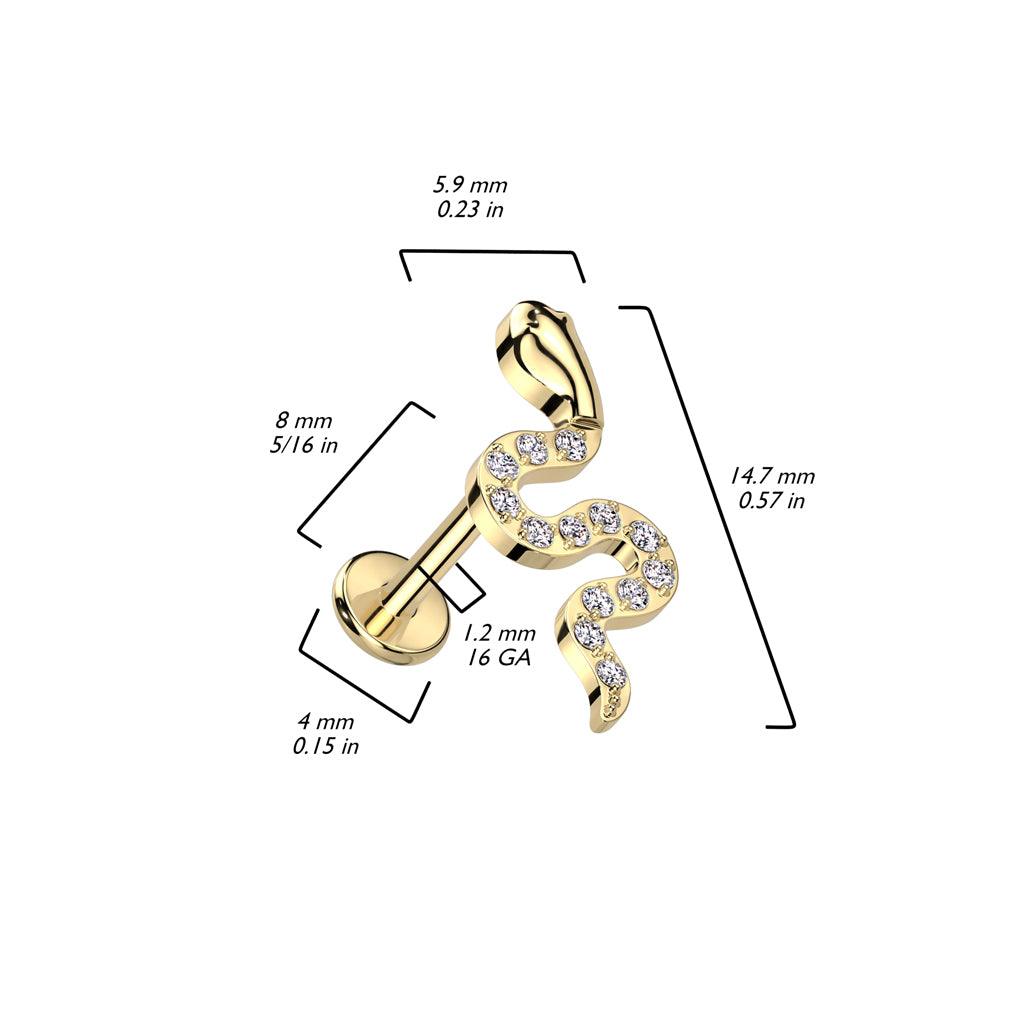 Titaaninen rustokoru/traguskoru, Glitter Snake -käärmelabret (kulta)