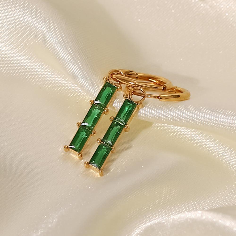 FRENCH RIVIERA|Lilith Earrings -vihreät 2 in 1 kirurginteräsrenkaat