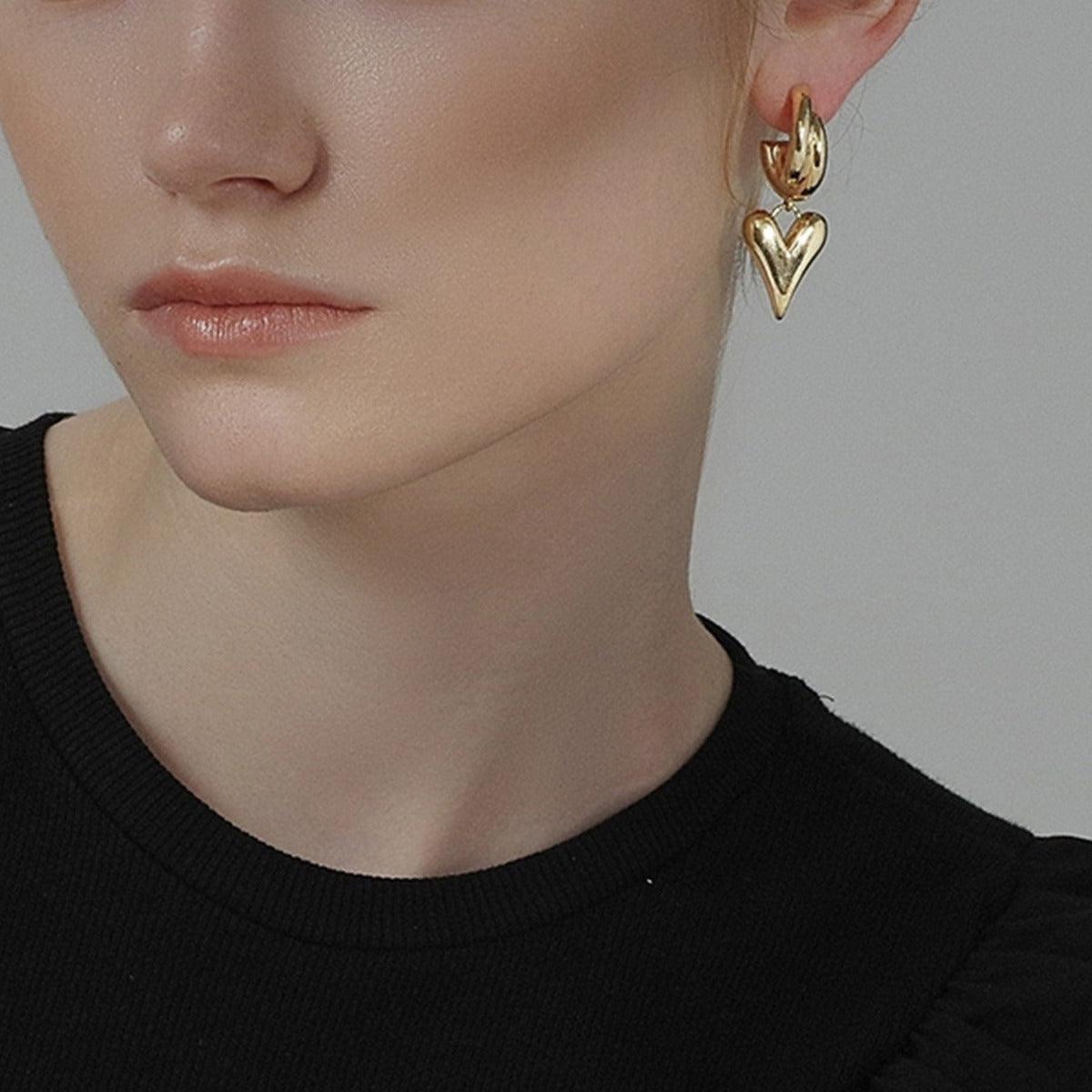 FRENCH RIVIERA|Modern Heart Earrings - surgical steel earrings with a heart