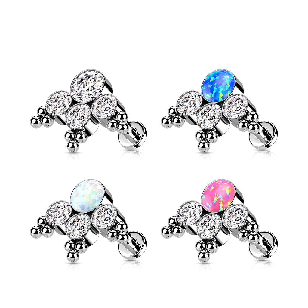 Titaani rustokoru/traguskoru, Opal Cluster -labret (peacock blue)