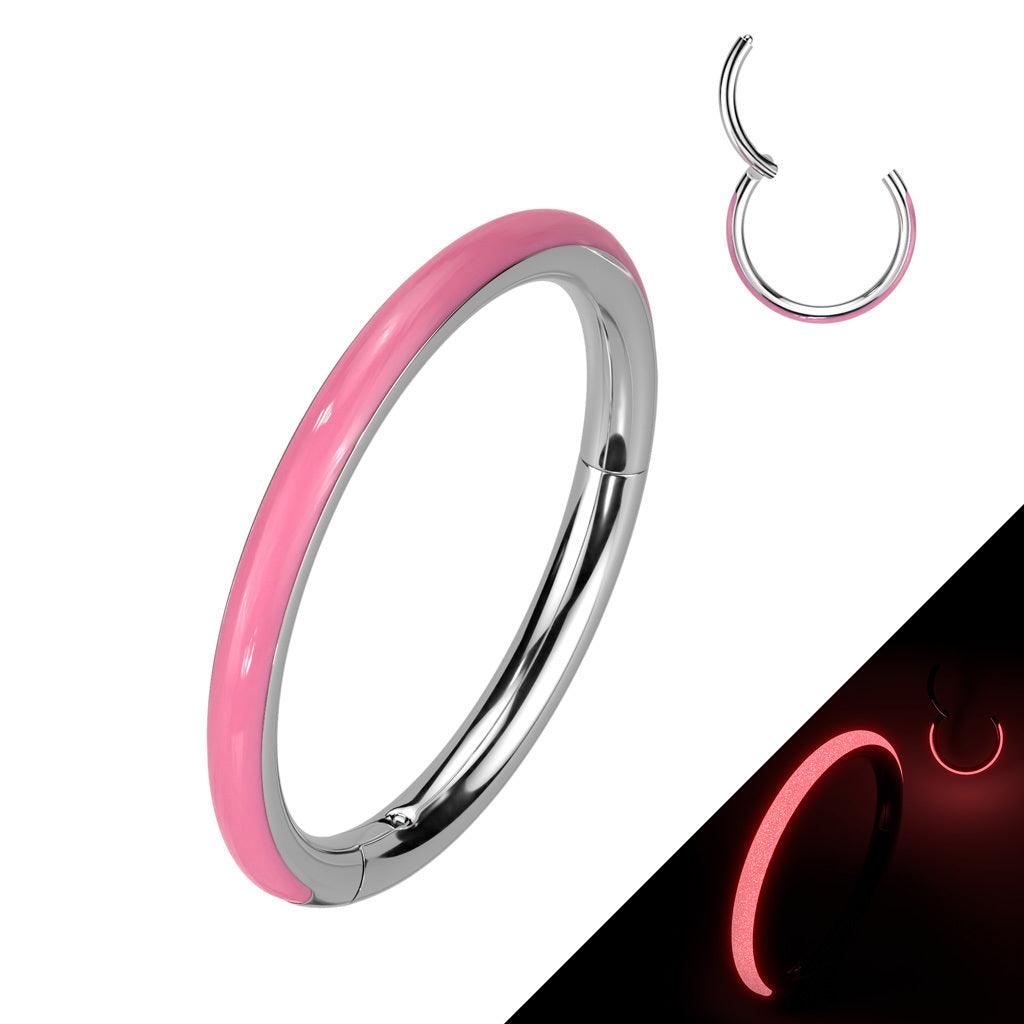 Titaaninen lävistysrengas 1,2mm, Glow -pimeässä hohtava clicker (pink)