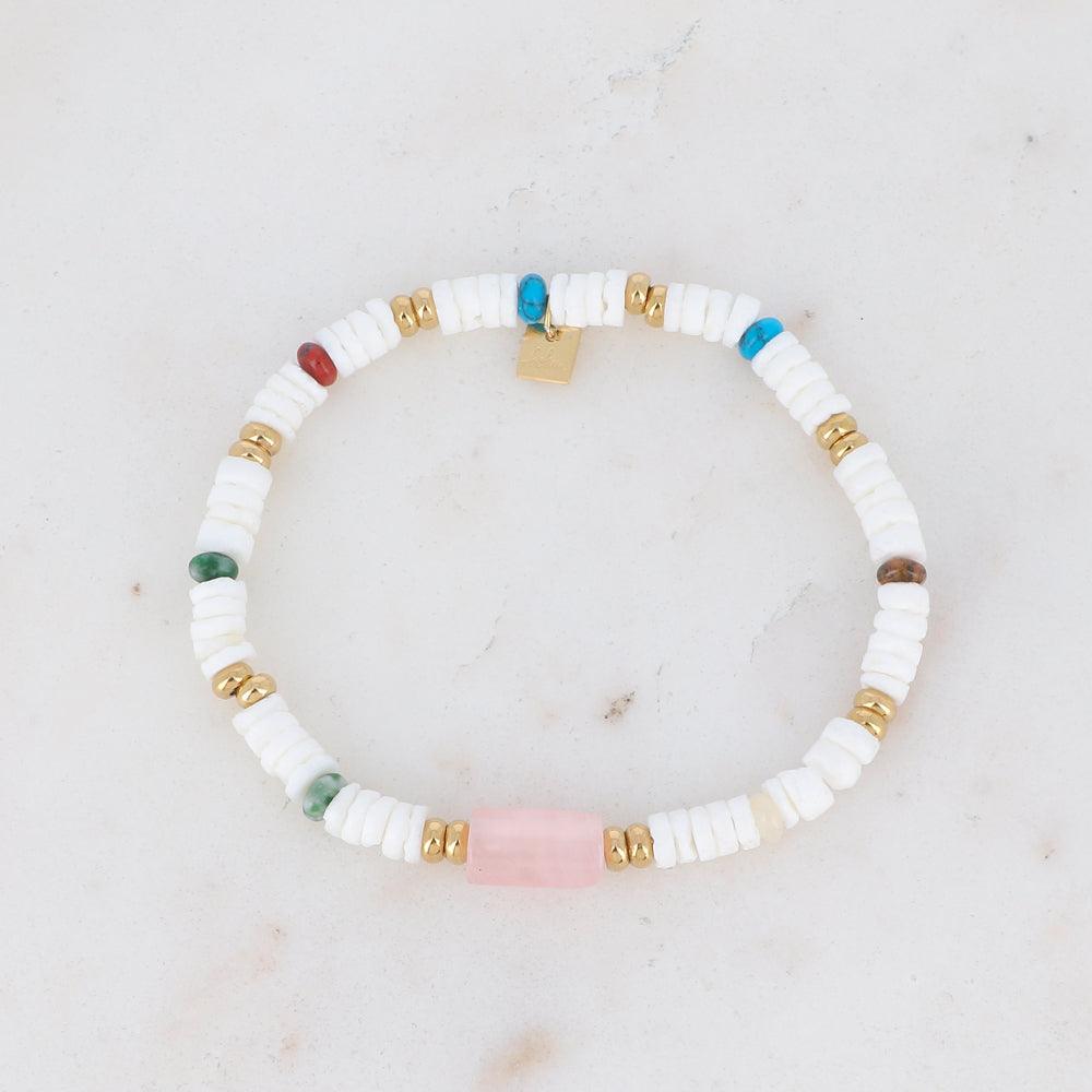 BOHM PARIS | Bracelet Aaliyah -rose quartz bracelet with shell beads