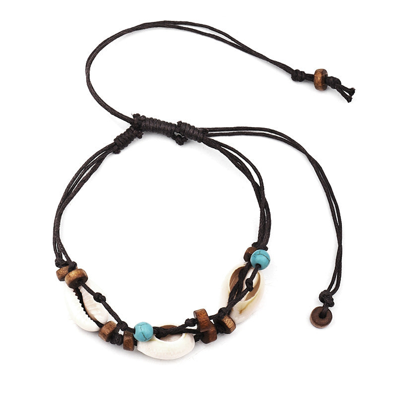 FRENCH RIVIERA|Sand and Sea shell anklet with brown ribbon