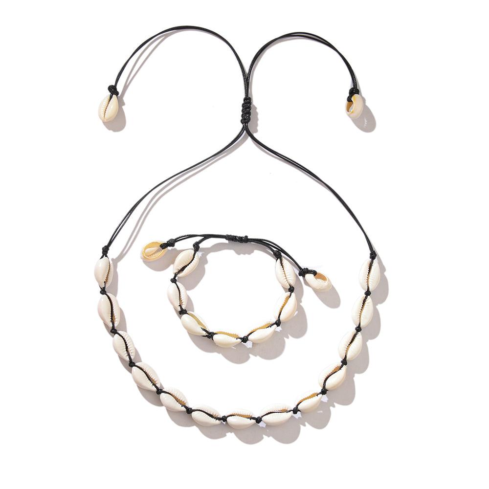 FRENCH RIVIERA, Beach Vibes -white/black jewelry set with shells