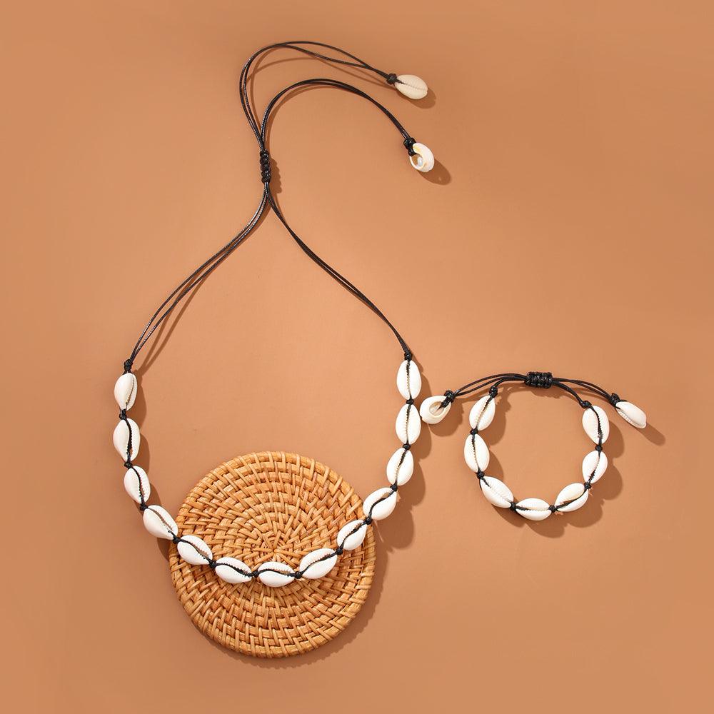 FRENCH RIVIERA, Beach Vibes -white/black jewelry set with shells