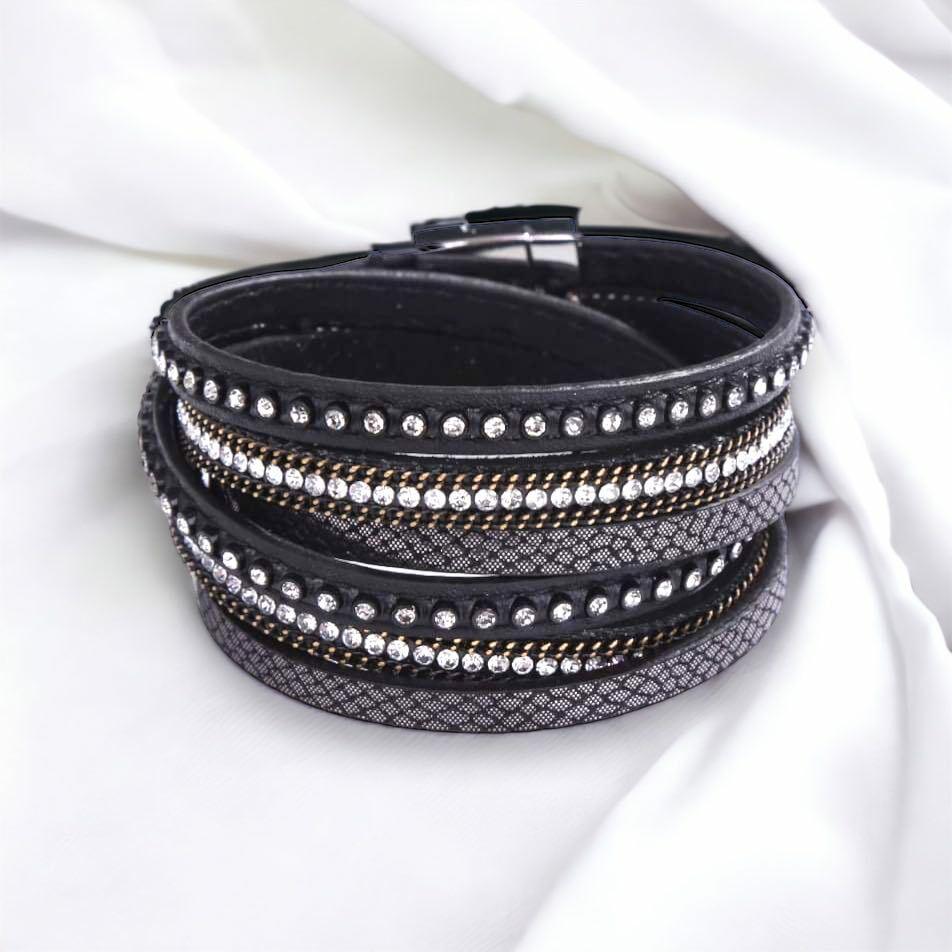 FRENCH RIVIERA|Bettine -black layered bracelet with glitter