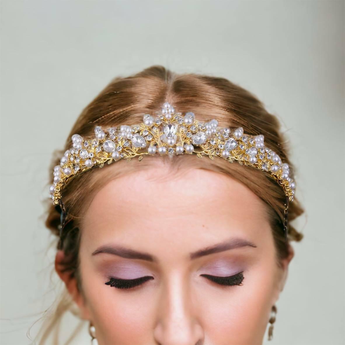 ROMANCE|Princesse -kullanvärinen romanttinen tiara helmin