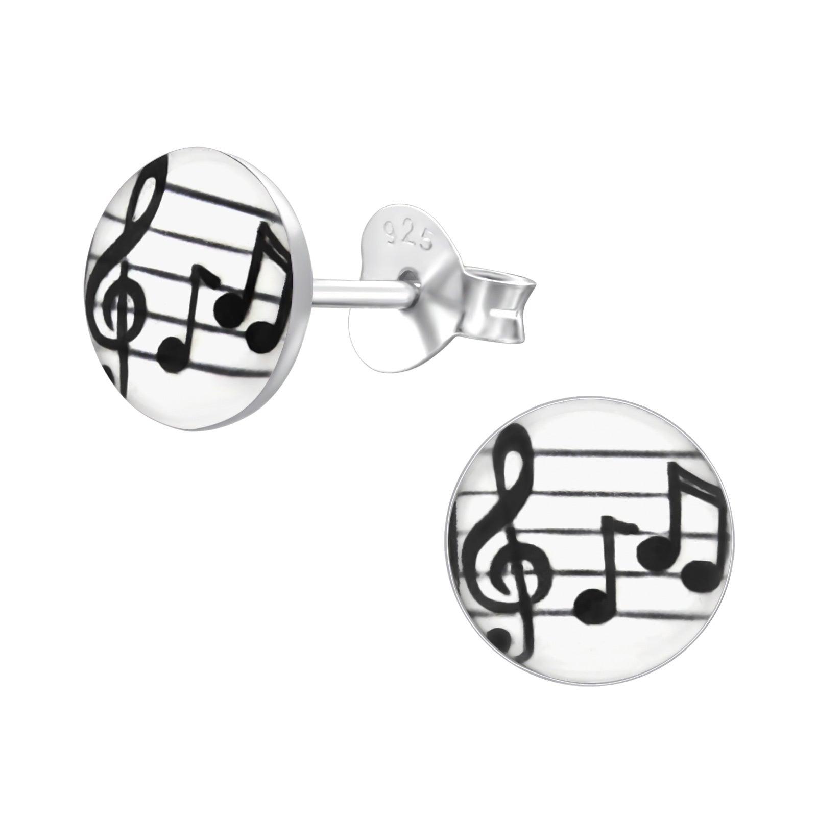 Silver stud earrings, Feel the Music note & clef earrings
