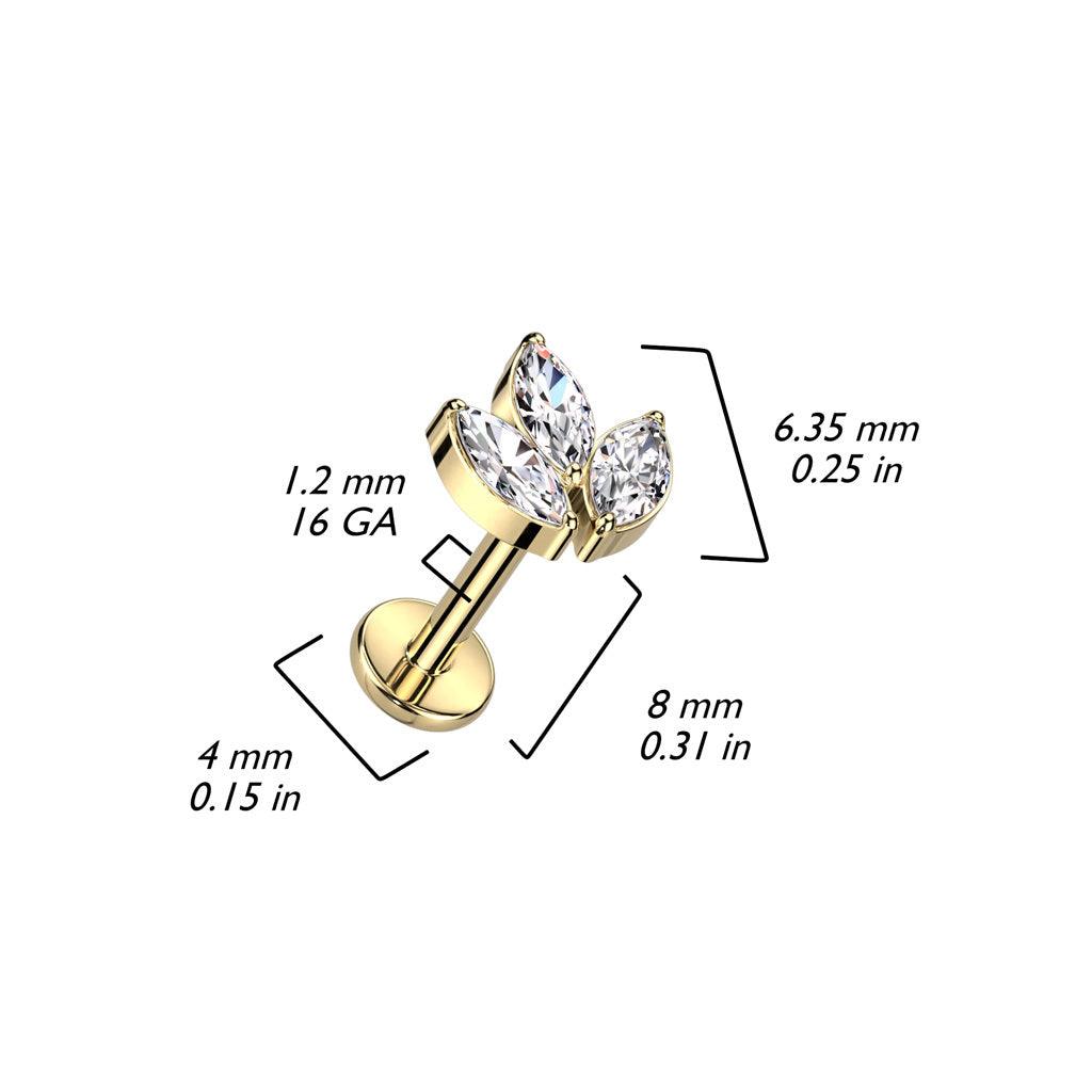 Rustokoru/traguskoru, Marquise Leaf in Gold -titaaninen labret