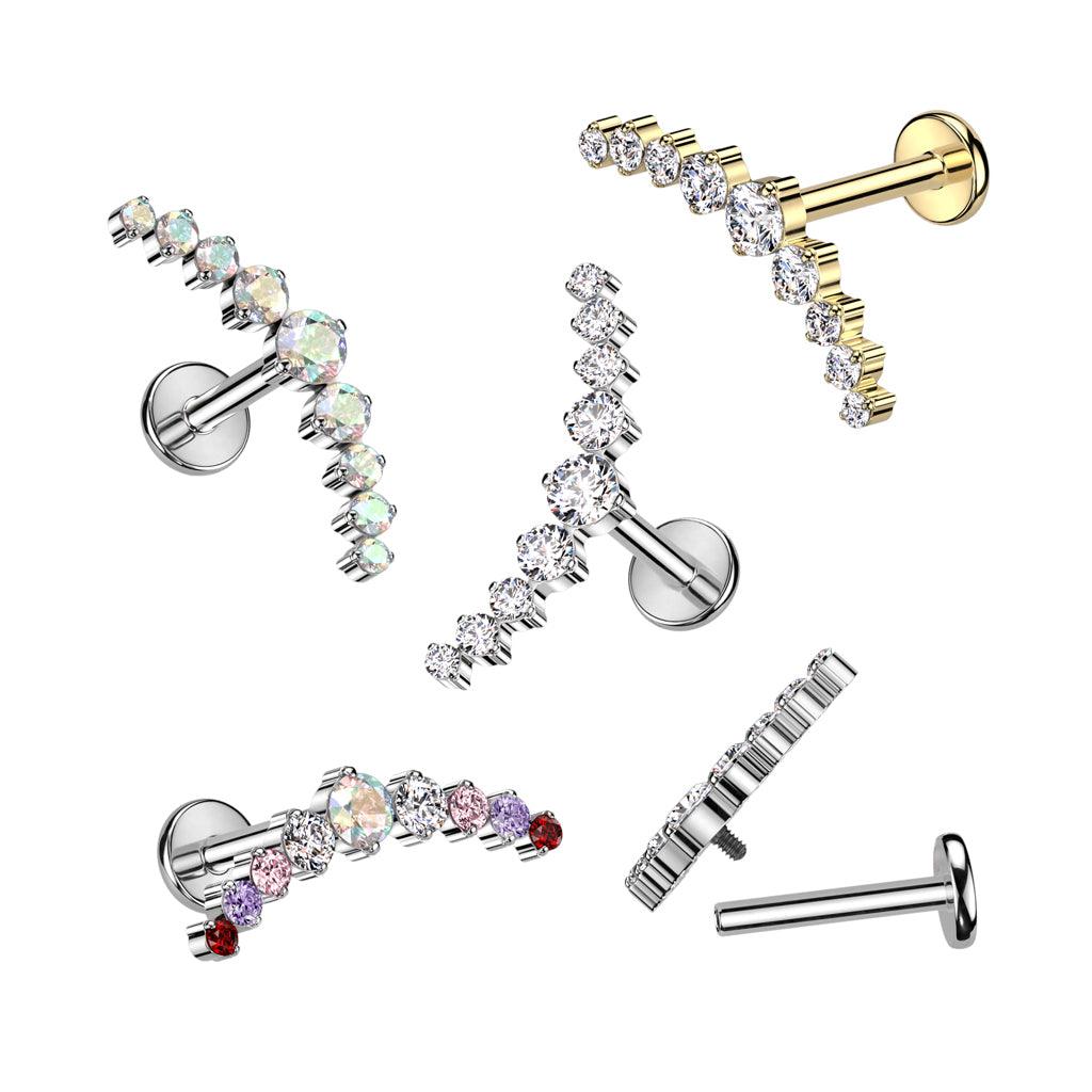 Rustokoru/traguskoru, Curved CZ Top in Gold -titaaninen labret